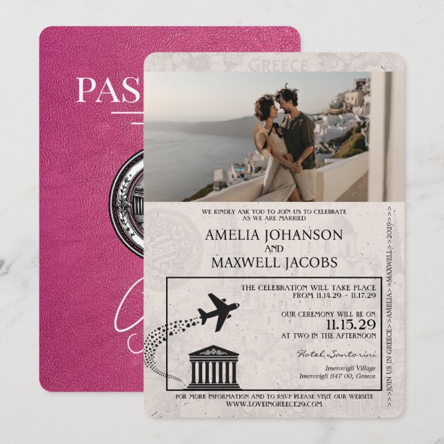 Faire-part de mariage de passeport de la Grèce ros (Devant / Derrière)