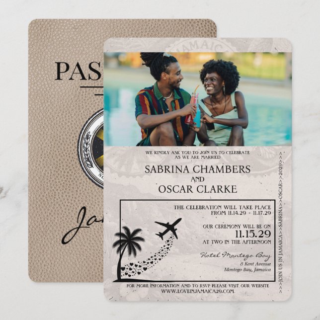 Faire-part de mariage de passeport de la Jamaïque  (Devant / Derrière)