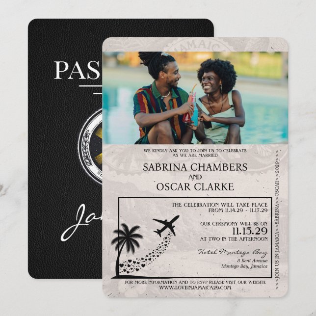 Faire-part de mariage de passeport de la Jamaïque  (Devant / Derrière)