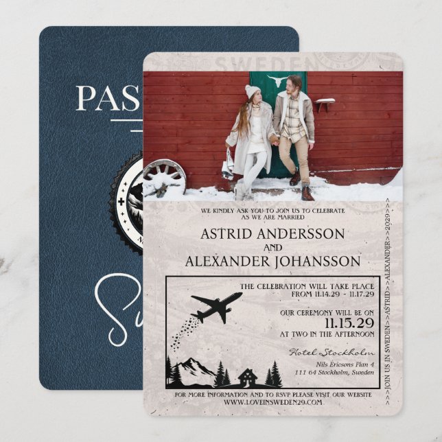 Faire-part de mariage de passeport de la Marine Bl (Devant / Derrière)