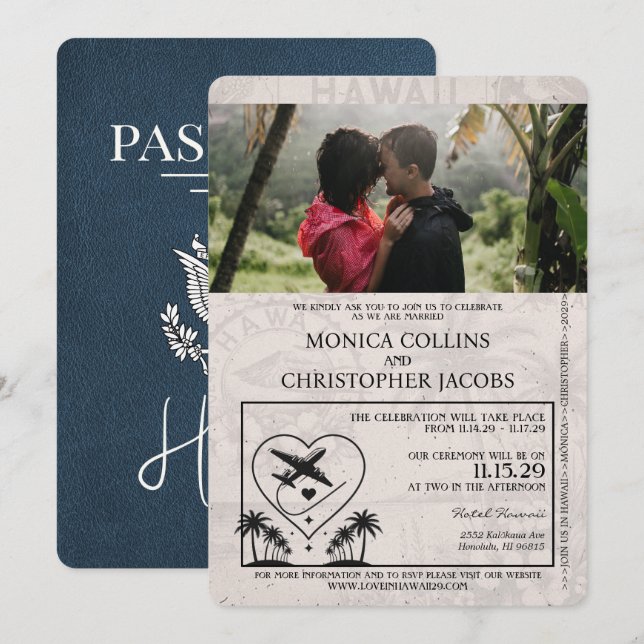 Faire-part de mariage de passeport de la Marine Bl (Devant / Derrière)