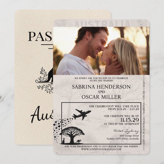 Faire-part de mariage de passeport de l'Australie  (Devant / Derrière)