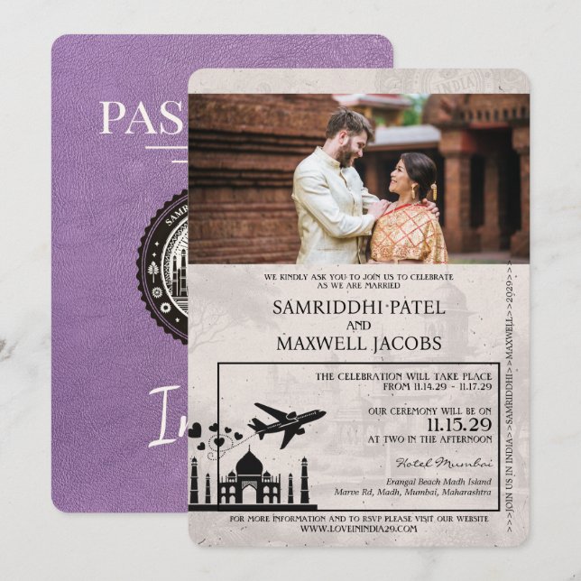 Faire-part de mariage de passeport de Lavender Pur (Devant / Derrière)