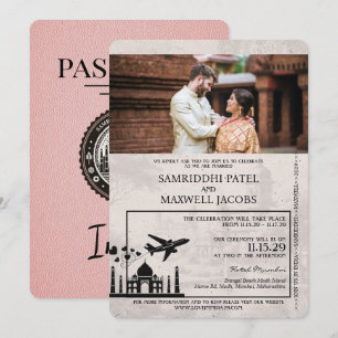 Faire-part de mariage de passeport de l'Inde rose