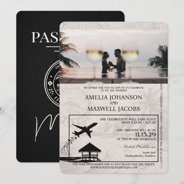 Faire-part de mariage de passeport des Maldives no (Devant / Derrière)