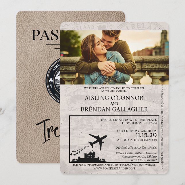 Faire-part de mariage de passeport d'Irlande beige (Devant / Derrière)