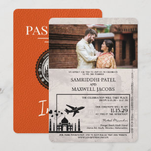 Faire-part de mariage de passeport d'Orange Inde