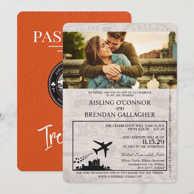 Faire-part de mariage de passeport d'Orange Irland (Devant / Derrière)