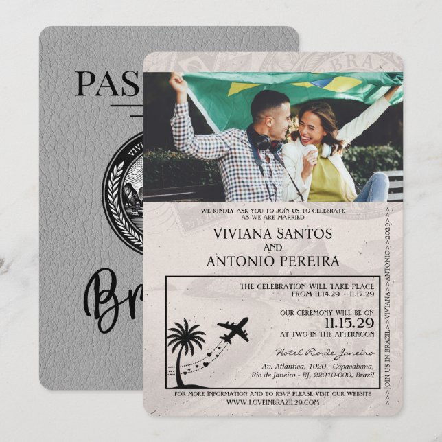 Faire-part de mariage de passeport du Brésil gris (Devant / Derrière)