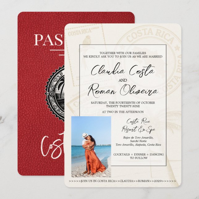 Faire-part de mariage de passeport du Costa Rica R (Devant / Derrière)
