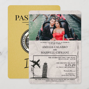 Faire-part de mariage de passeport en Italie jaune