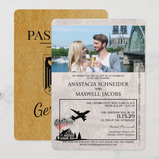 Faire-part de mariage de passeport Gold Allemagne (Devant / Derrière)
