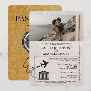 Faire-part de mariage de passeport Gold Greece