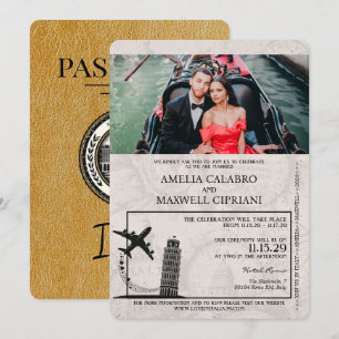 Faire-part de mariage de passeport Gold Italie