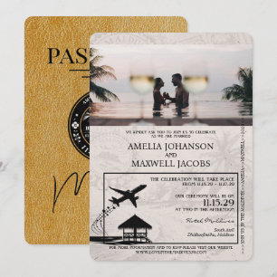 Faire-part de mariage de passeport Gold Maldives