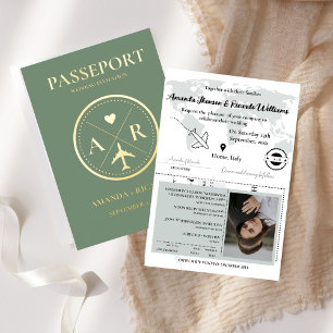 Faire-part de mariage de passeport Gold & Sage Gre