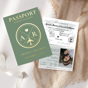 Faire-part de mariage de passeport Gold & Sage Gre