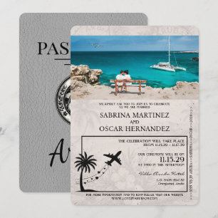 Faire-part de mariage de passeport gris Aruba