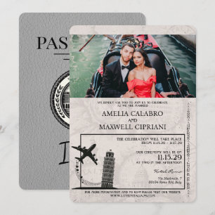 Faire-part de mariage de passeport gris Italie