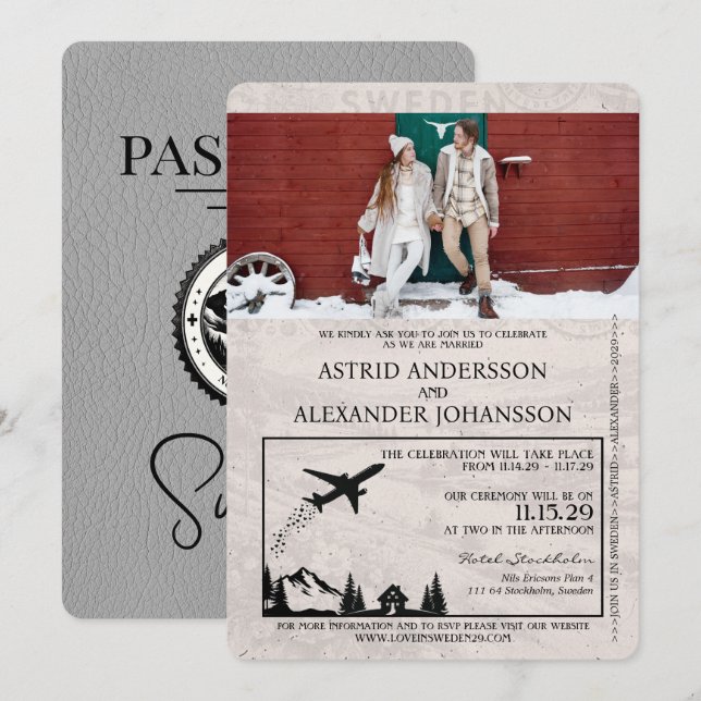 Faire-part de mariage de passeport gris Suède (Devant / Derrière)