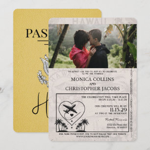 Faire-part de mariage de passeport Hawaii jaune