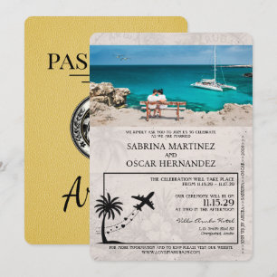 Faire-part de mariage de passeport jaune Aruba