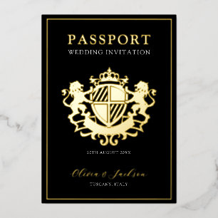 Faire-part de mariage de passeport moderne noir et