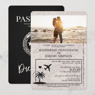 Faire-part de mariage de passeport Porto Rico noir