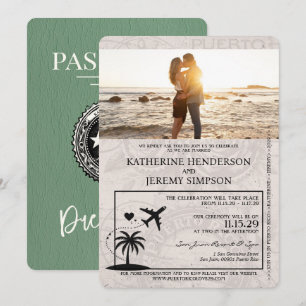 Faire-part de mariage de passeport Porto Rico Sage