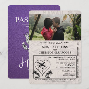 Faire-part de mariage de passeport Purple Hawaii