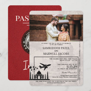 Faire-part de mariage de passeport Red India