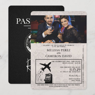 Faire-part de mariage de passeport Reno noir
