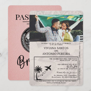 Faire-part de mariage de passeport rose Brésil