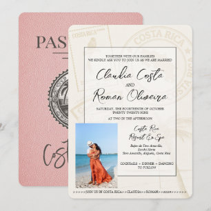 Faire-part de mariage de passeport rose Costa Rica