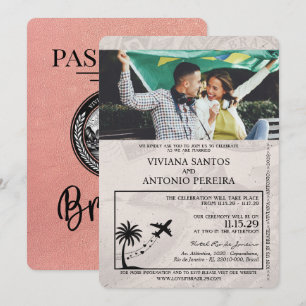 Faire-part de mariage de passeport rose Gold Brési