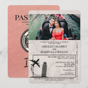 Faire-part de mariage de passeport rose Gold Itali