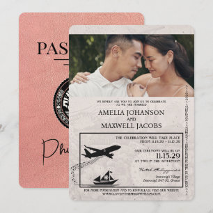 Faire-part de mariage de passeport rose Gold Phili