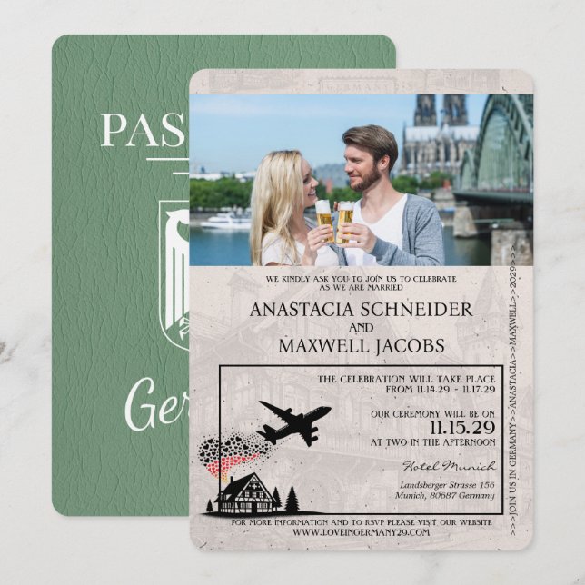 Faire-part de mariage de passeport Sage Green Alle (Devant / Derrière)