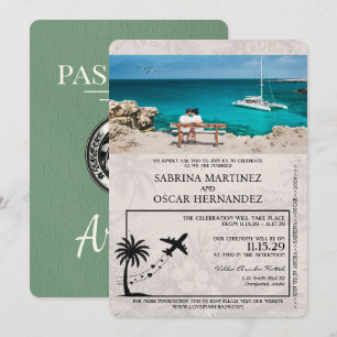 Faire-part de mariage de passeport Sage Green Arub