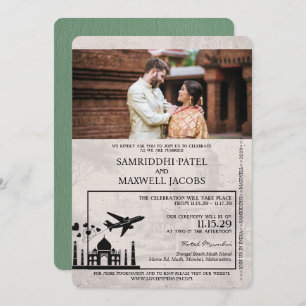 Faire-part de mariage de passeport Sage Green Indi