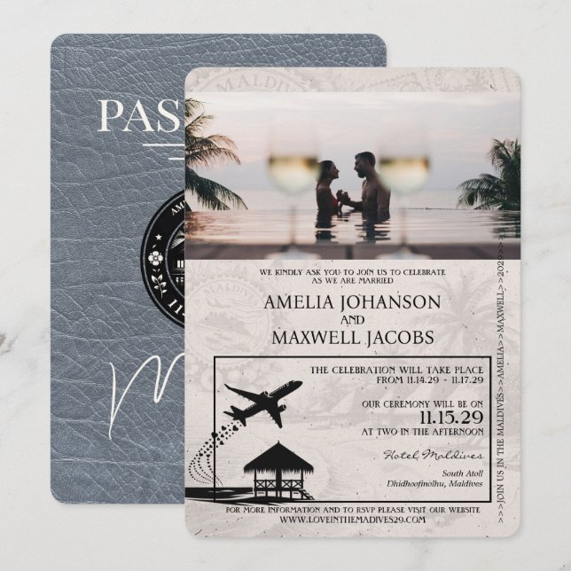 Faire-part de mariage de passeport Silver Maldives (Devant / Derrière)
