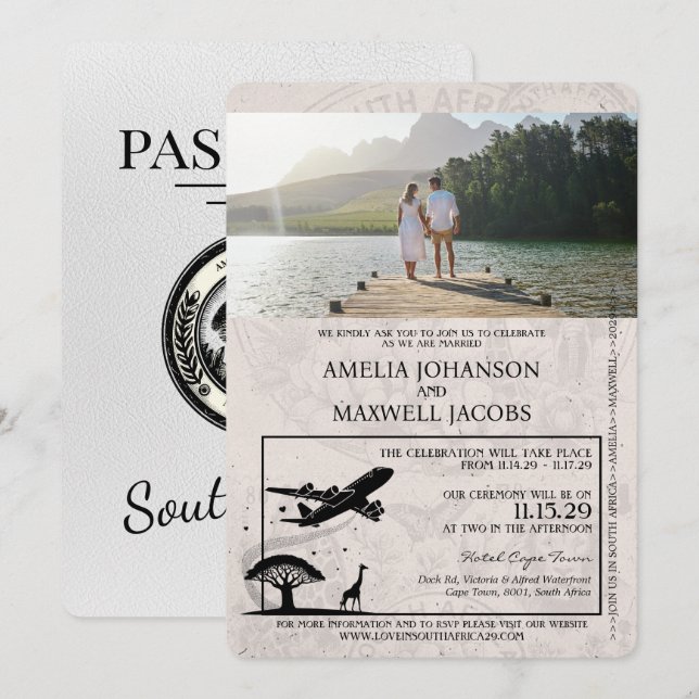 Faire-part de mariage de passeport sud-africain bl (Devant / Derrière)