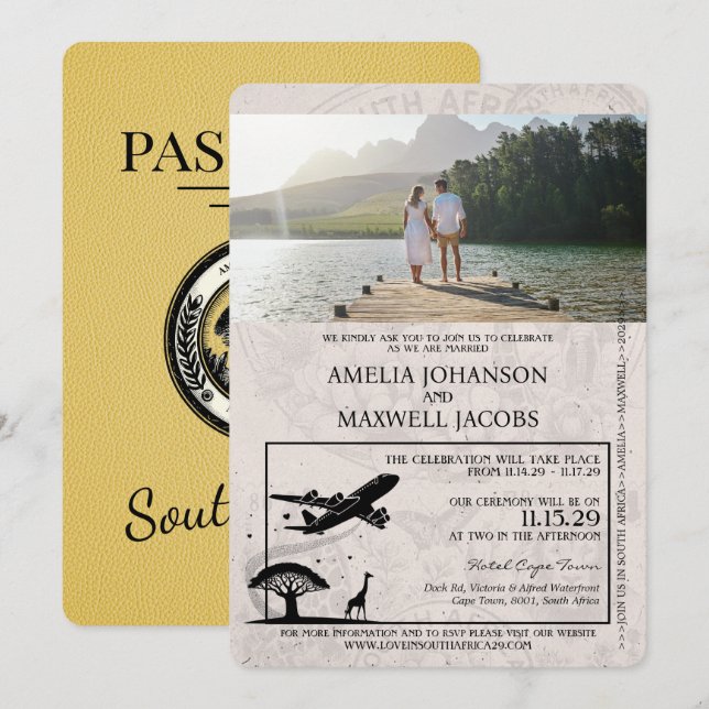 Faire-part de mariage de passeport sud-africain ja (Devant / Derrière)