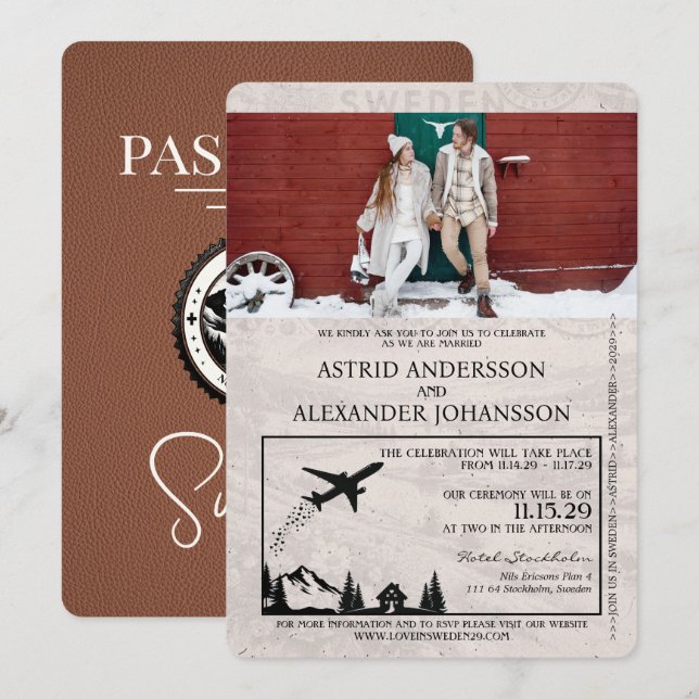 Faire-part de mariage de passeport Suède Brown (Devant / Derrière)