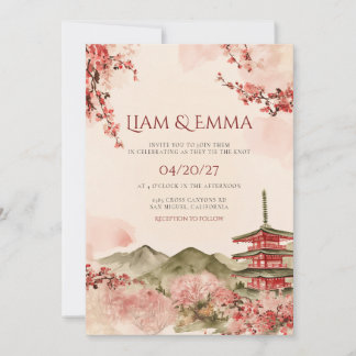 Faire-part de mariage de paysage traditionnel japo