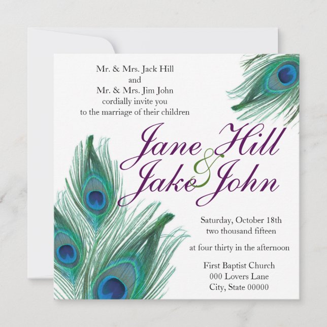 Faire-part de mariage de Peacock (Devant)