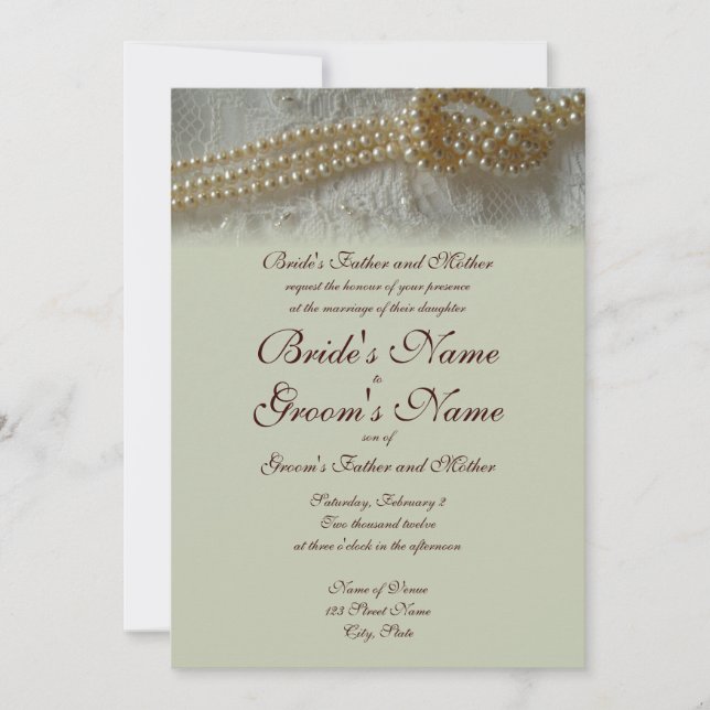 Faire-part de mariage de perles et dentelles (offi (Devant)