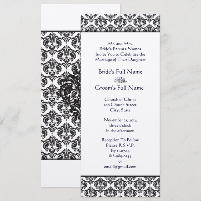 Faire-part de mariage de persiennes Damas noires (Devant / Derrière)
