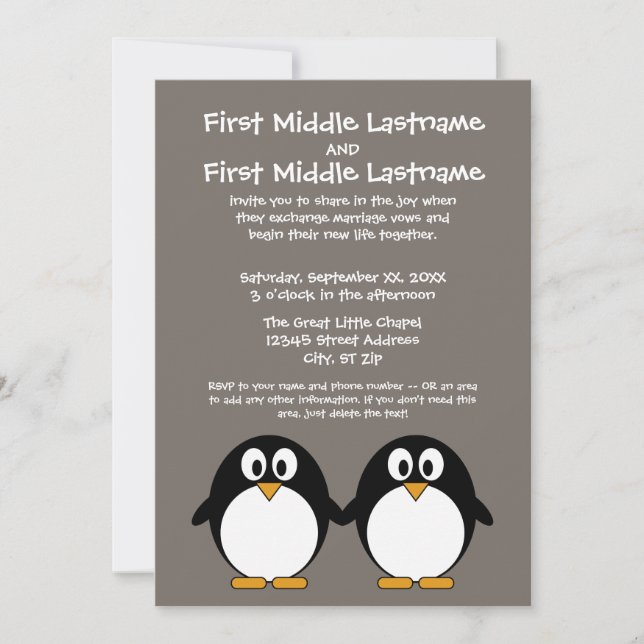 Faire-part de mariage de pingouin mou (Devant)