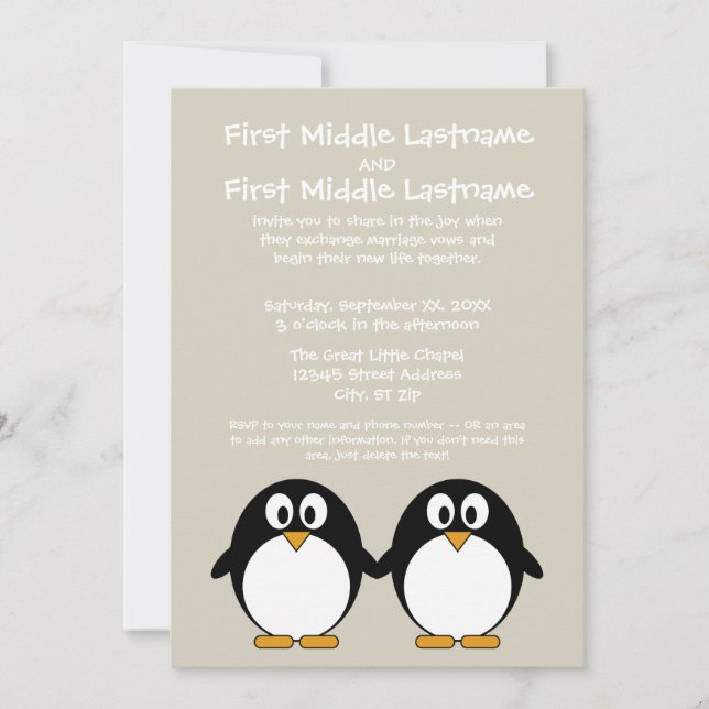 Faire-part de mariage de pingouin mou (Devant)